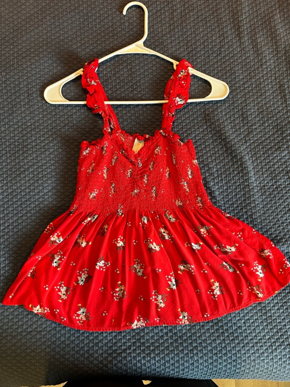No Boundaries Red Floral Smocked Tank Top for Kids